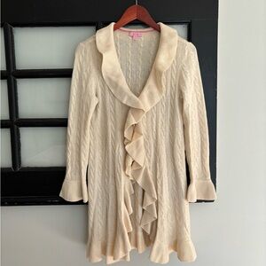Lilly Pulitzer Cashmere Cardigan Cable Knit Sweater Ruffle Size Small